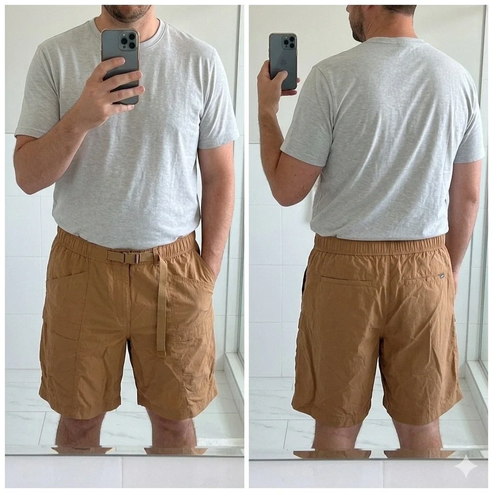 Eddie Bauer Shorts Mens XL Brown Nylon Hiking Cargo Belted Quick Dry Trail